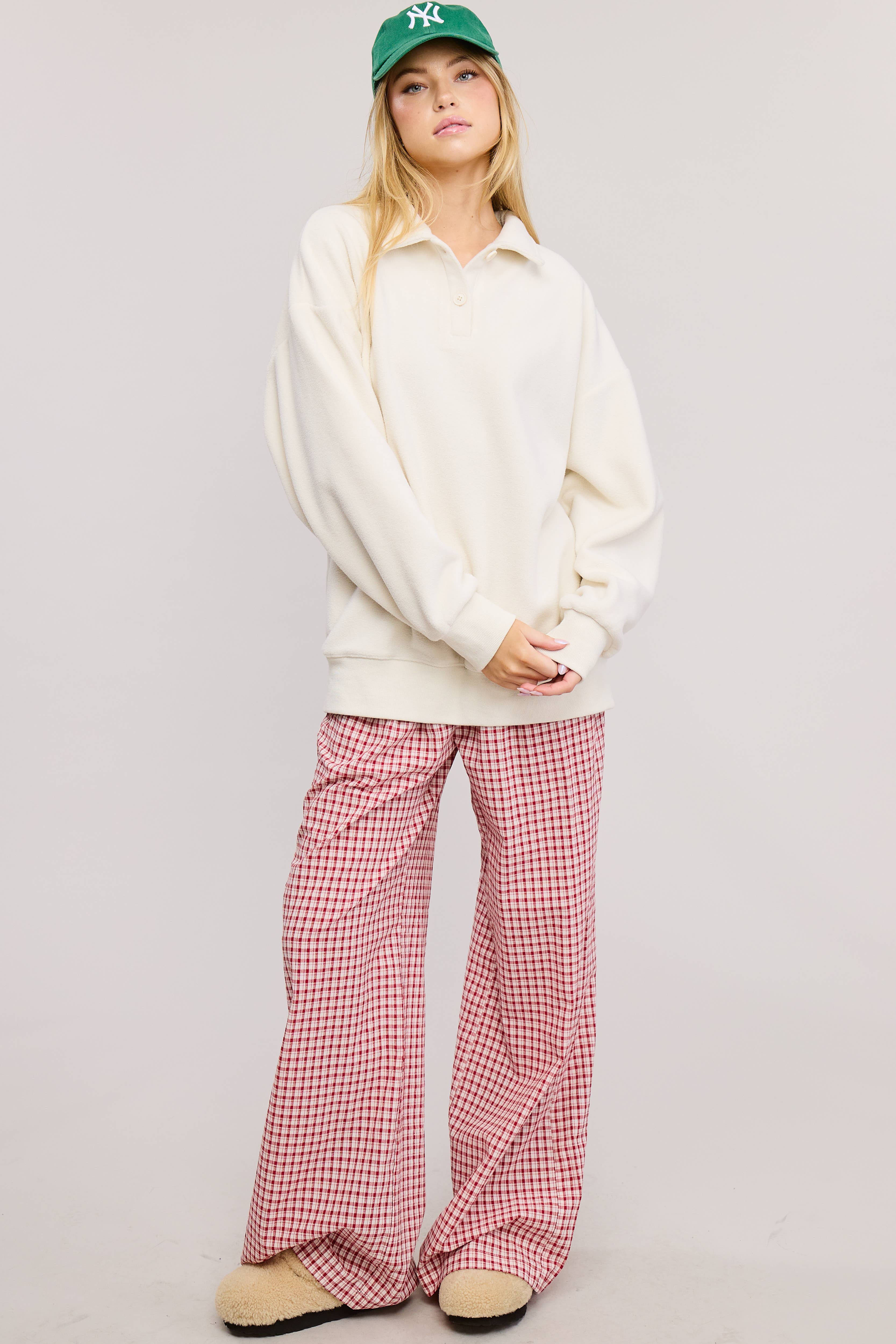 Ivoire Pull en maille à col boutonné en velours Teddy en vente sur Faire4