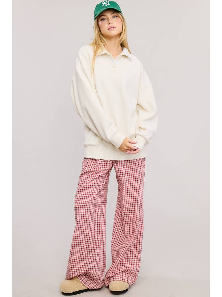 Ivory Teddy Velour Buttoned Collar Pullover Knit Sweater for wholesale on Faire4