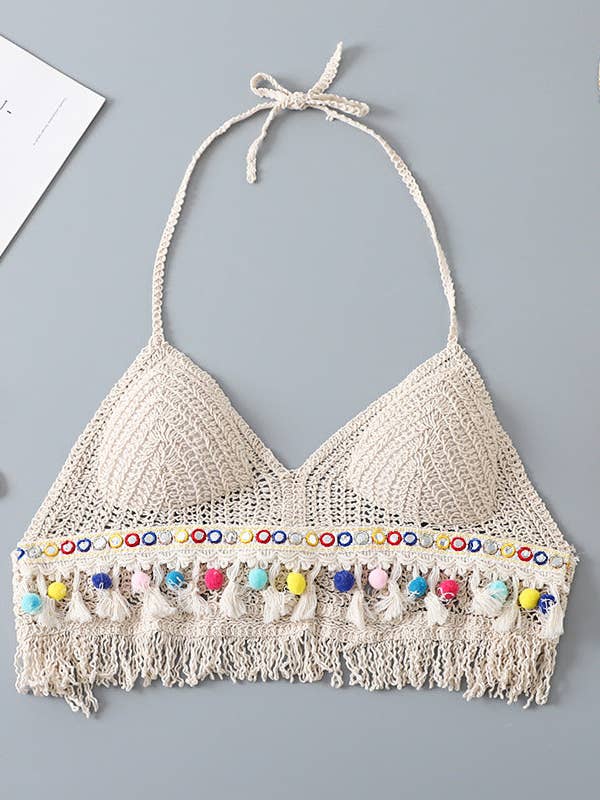 Haut de bikini à col nu à pompons pour la vente par Funkyrel® Atzbranding Limited