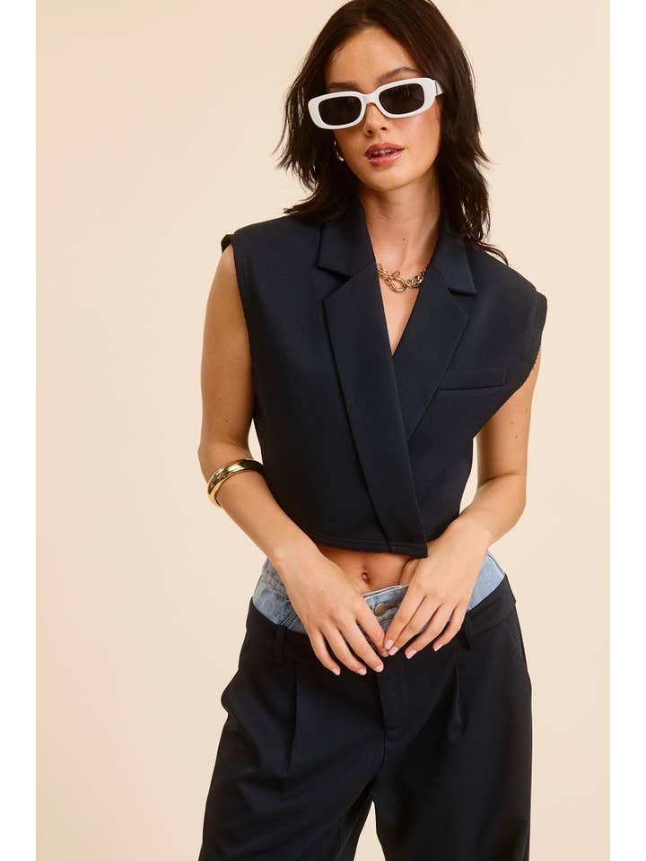 Mimosa - Wholesale Outerwear Vest - Women's - Cropped Collared Vest with Raw Hem19