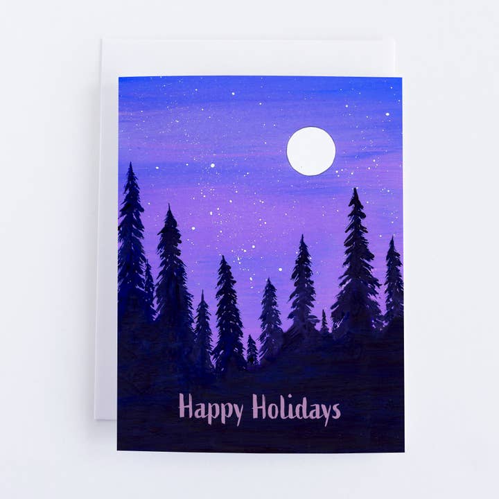 Happy Holidays Treeline Greeting Card for wholesale by Heirloom Design Co.