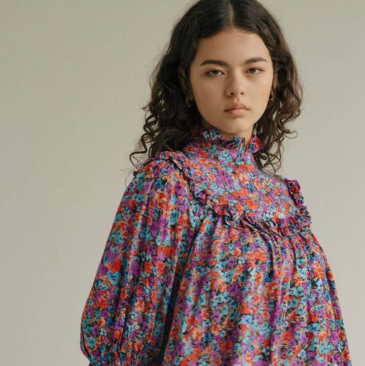 The Joni Top - Floral Explosion Raspberry for wholesale by State of Georgia