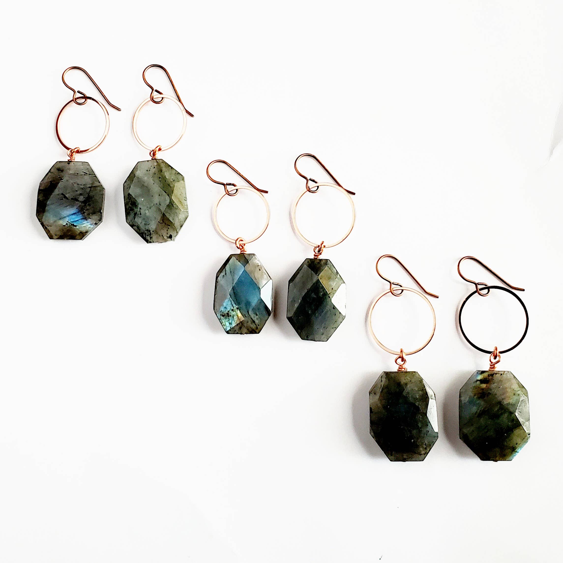MergingMetals - Wholesale Hoop Earrings - Faceted Labradorite Drop Earrings0