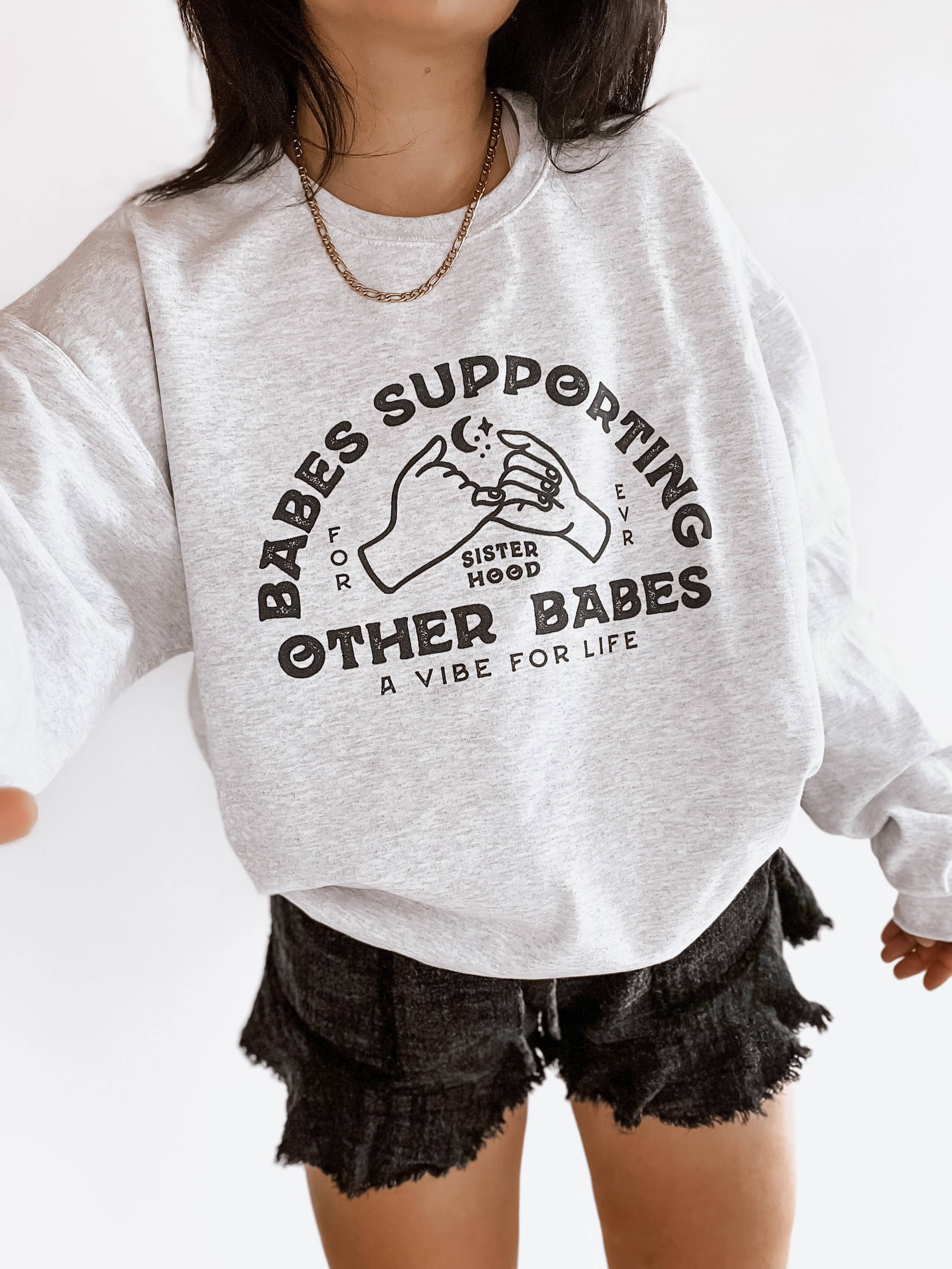 WE THE BABES - Wholesale Graphic Sweatshirt - Women's - Babes Supporting Babes Graphic Sweatshirt - Ash5