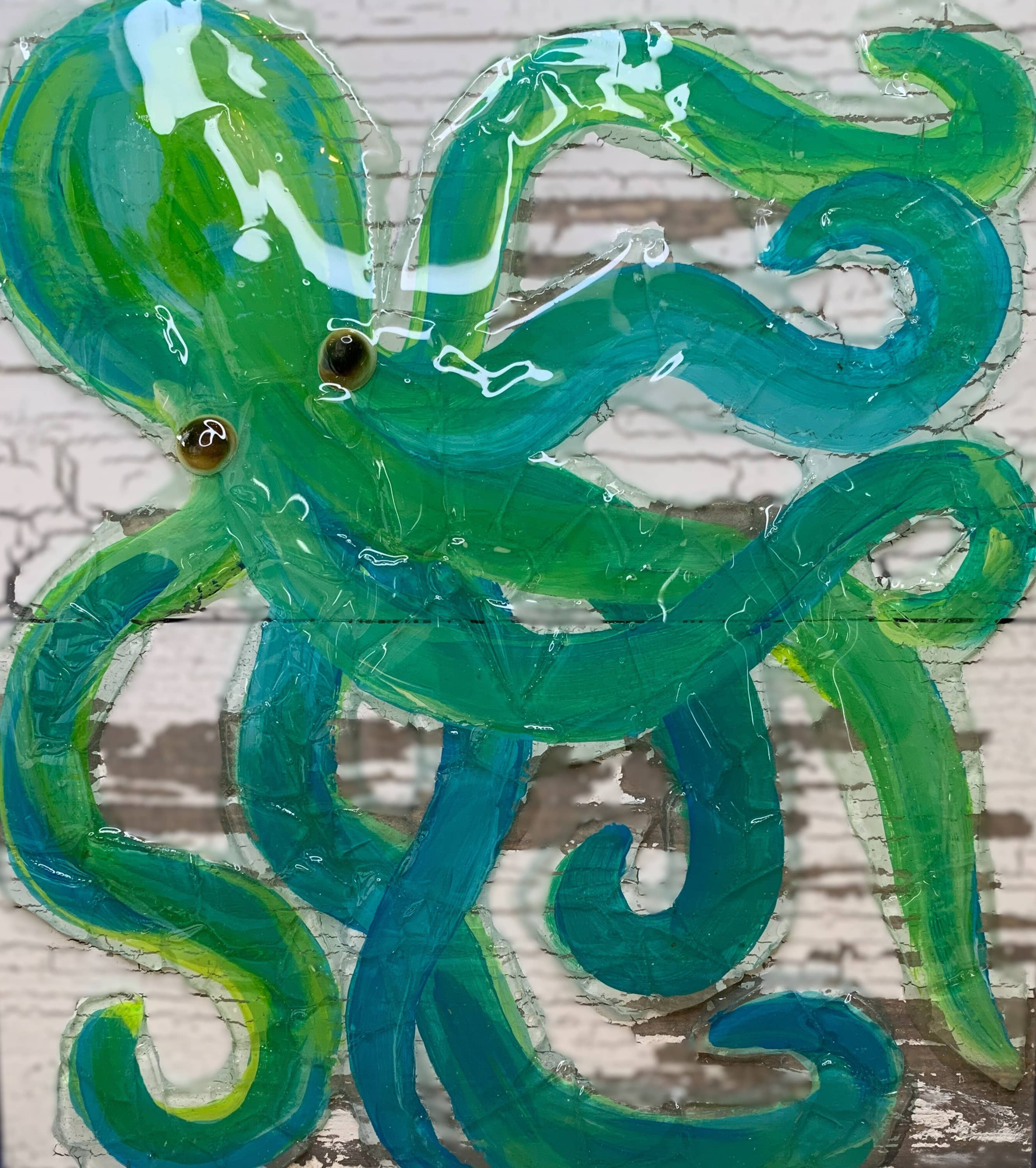 A SEAGLASS CREATION/SALTY SIGNS DESIGNS - Vente Tableau/dessin - Peinture de poulpe en verre de mer1