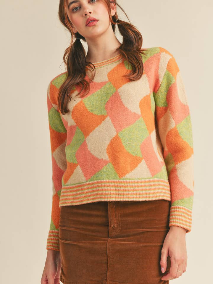 &MERCI - Wholesale Knit Sweater - Women's - COLORFUL ABSTRACT KNIT SWEATER MSW102841