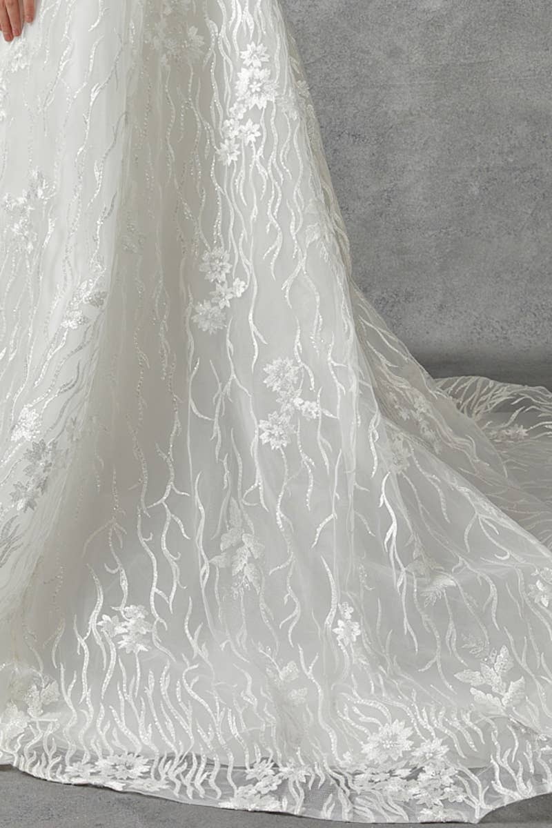 GEWEICHT Hochzeitskleid mit langen Ärmeln und schulterfreiem A-Linien-Schnitt für den Großhandel auf Faire6