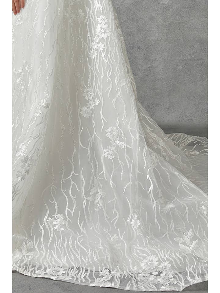 GEWEICHT Hochzeitskleid mit langen Ärmeln und schulterfreiem A-Linien-Schnitt für den Großhandel auf Faire6