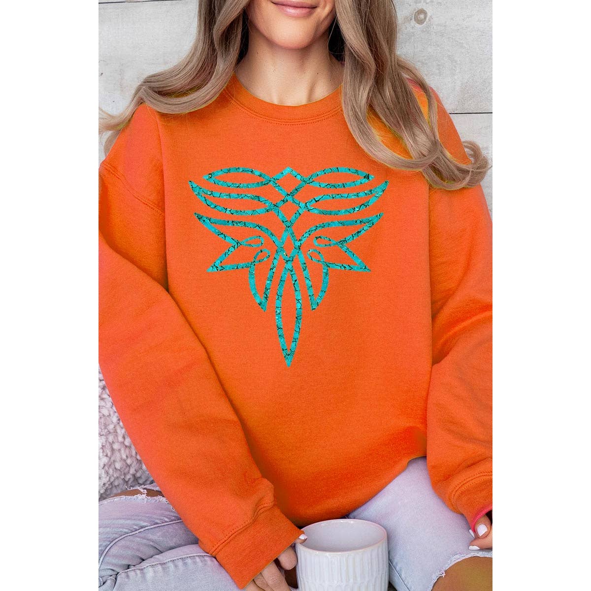 COLORBEAR – Engroshandel Grafisk Sweatshirt - Dame – Turkis Boot Stitch Graphic Fleece Sweatshirts9