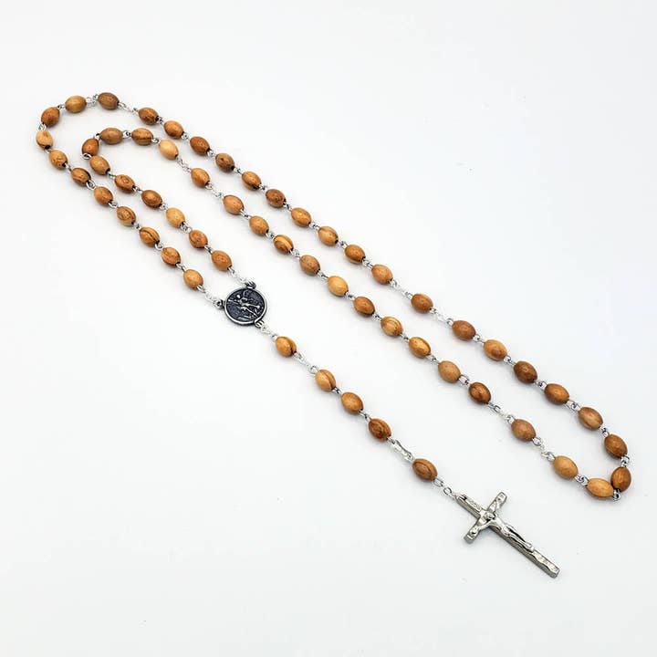 RM Trading - Wholesale Prayer Beads Necklace - St. MIchael Medal Rosary Olive Wood Beads Metal Crucifix2