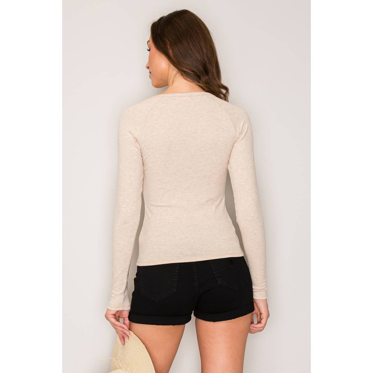 Popular 21 - Wholesale Knit Top - Women's - Raglan Long Sleeve V-Neck Top with Picot Stitch6