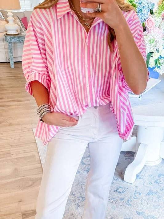 Flarix - Wholesale Button Down Shirt - Women's - striped collared top13