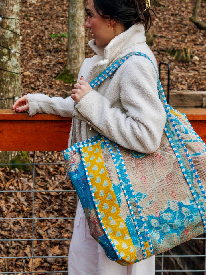 Kantha Tote Bags | Handmade Quilted Cotton Totes for wholesale by Folklore Couture