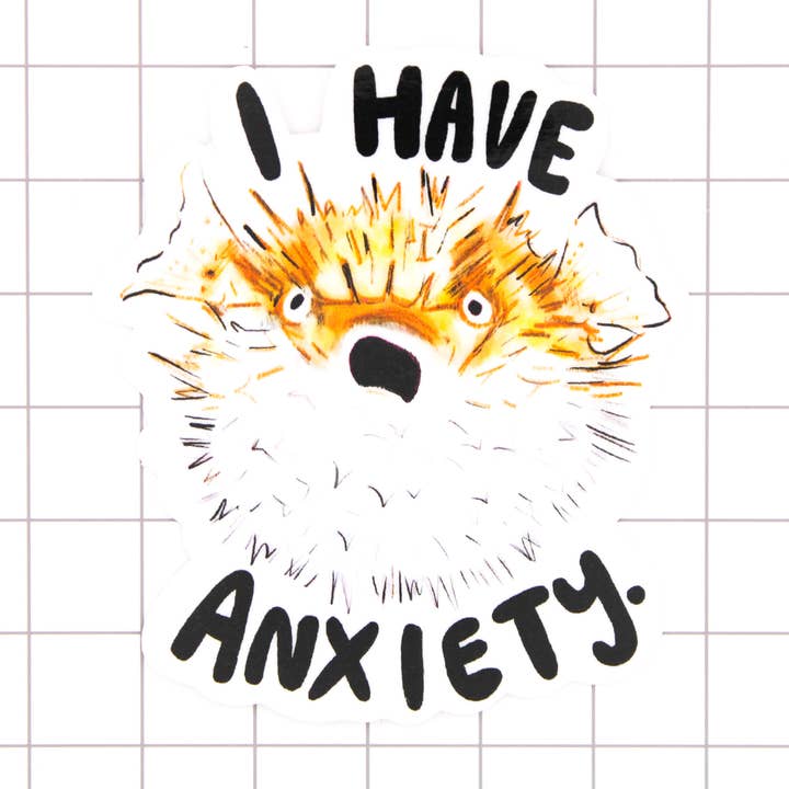 Autocollant en vinyle Anxiety Pufferfish pour la vente par Amy Hartelust Art and Illustration