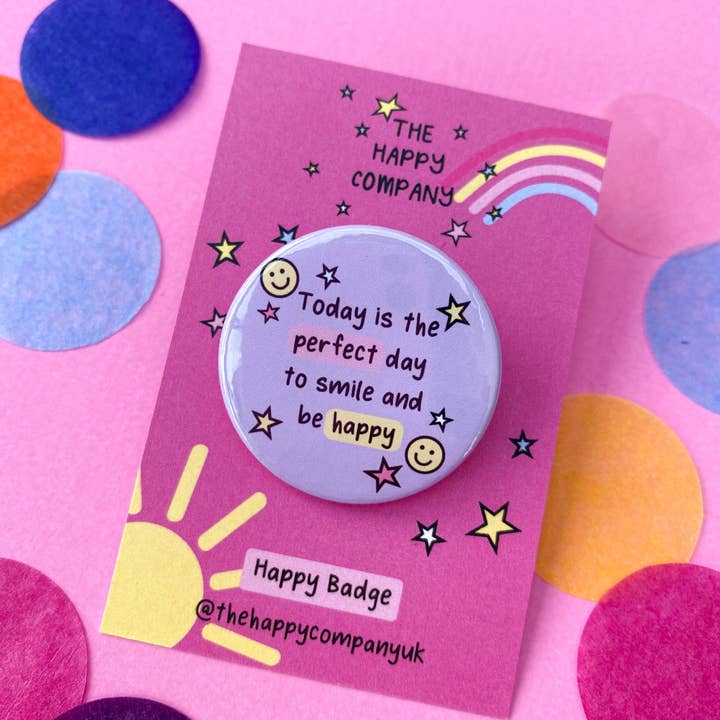The Happy Company - Wholesale Lapel pin/button - Smile And Be Happy Pin Badge1