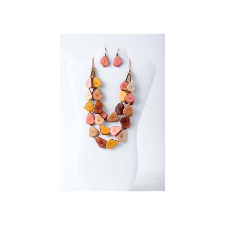 TaguArtsy - Wholesale Jewelry Set - Zaley Three Stranded Organic Tagua Necklace and Earrings21
