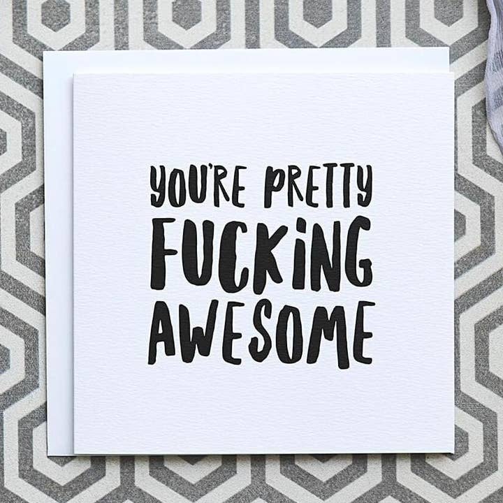 'Pretty Fucking Awesome' Sweary Thank You Card for wholesale by I am Nat Ltd