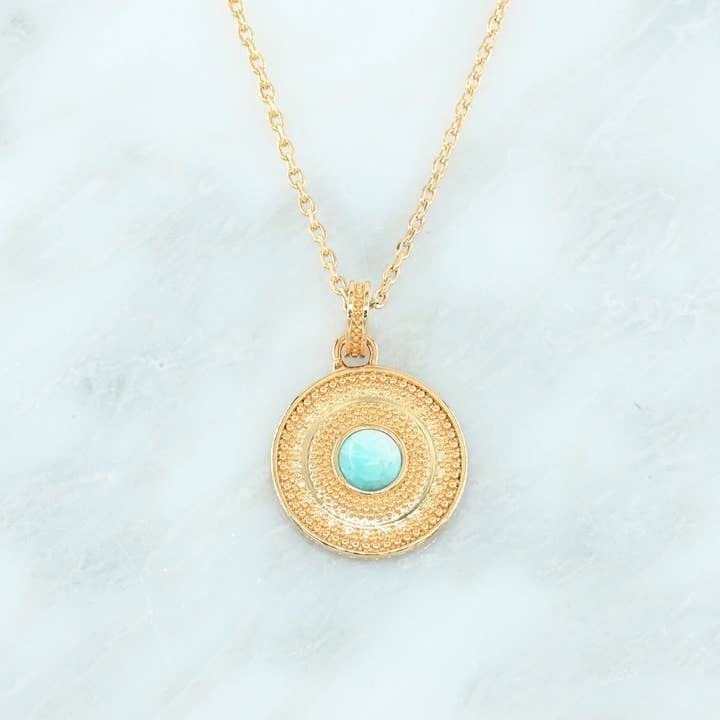 Halskæde med boheme vedhæng med turkis, 18K guldbelagt for engroshandel hos MagJewel