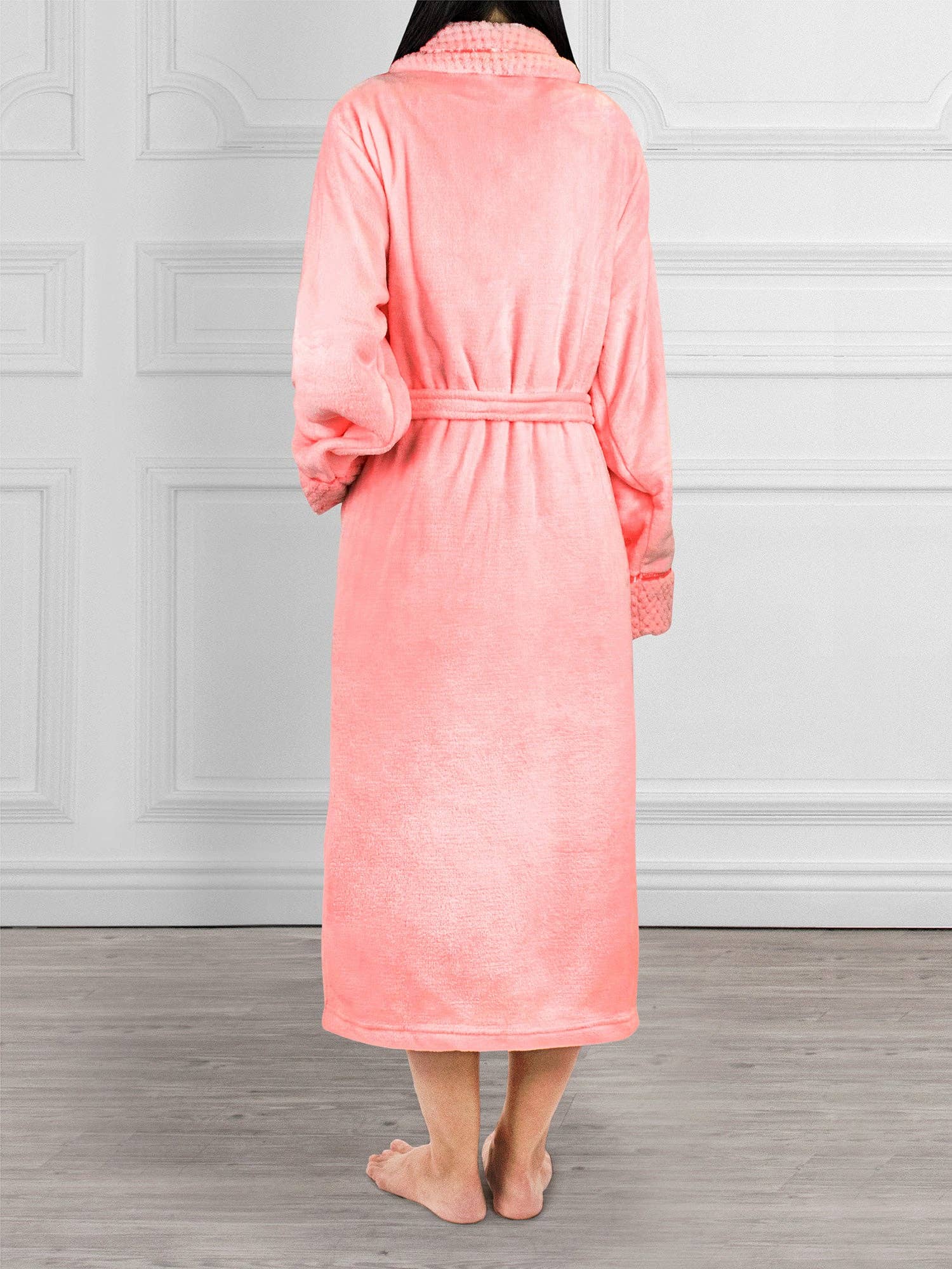 Pavilia - Wholesale Badjas - Dames - Damesbadjas van fleece met satijnen en wafelkanten47