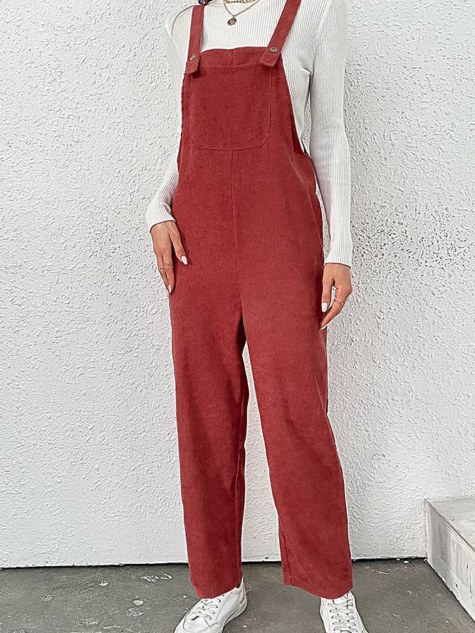 Red Corduroy Overall Jumpsuit BFZY232 for wholesale by UNISHE