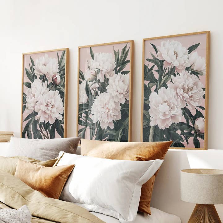 Peonies Flowers Wall Art Print. Pink and Green Decor for wholesale by Art Lane