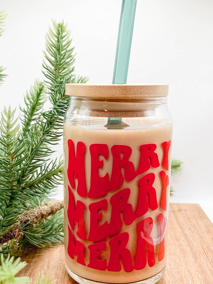 Merry Retro Christmas Coffee Beer Can Glass Mug for wholesale by Wild Souls Co