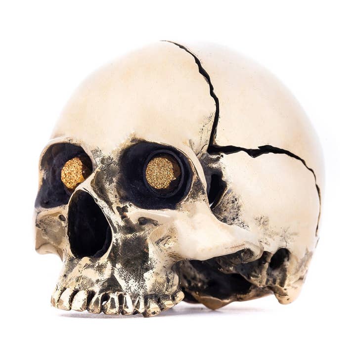 Skulptur av mässingsskalle med druzykristallögon för wholesale av JUNGLE TRIBE