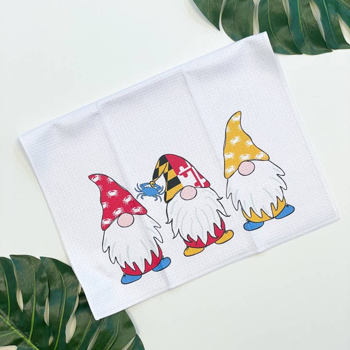Jami Creates - Wholesale Tea Towel - 3 Maryland Garden Gnome Waffle Kitchen Towel Dish Towel