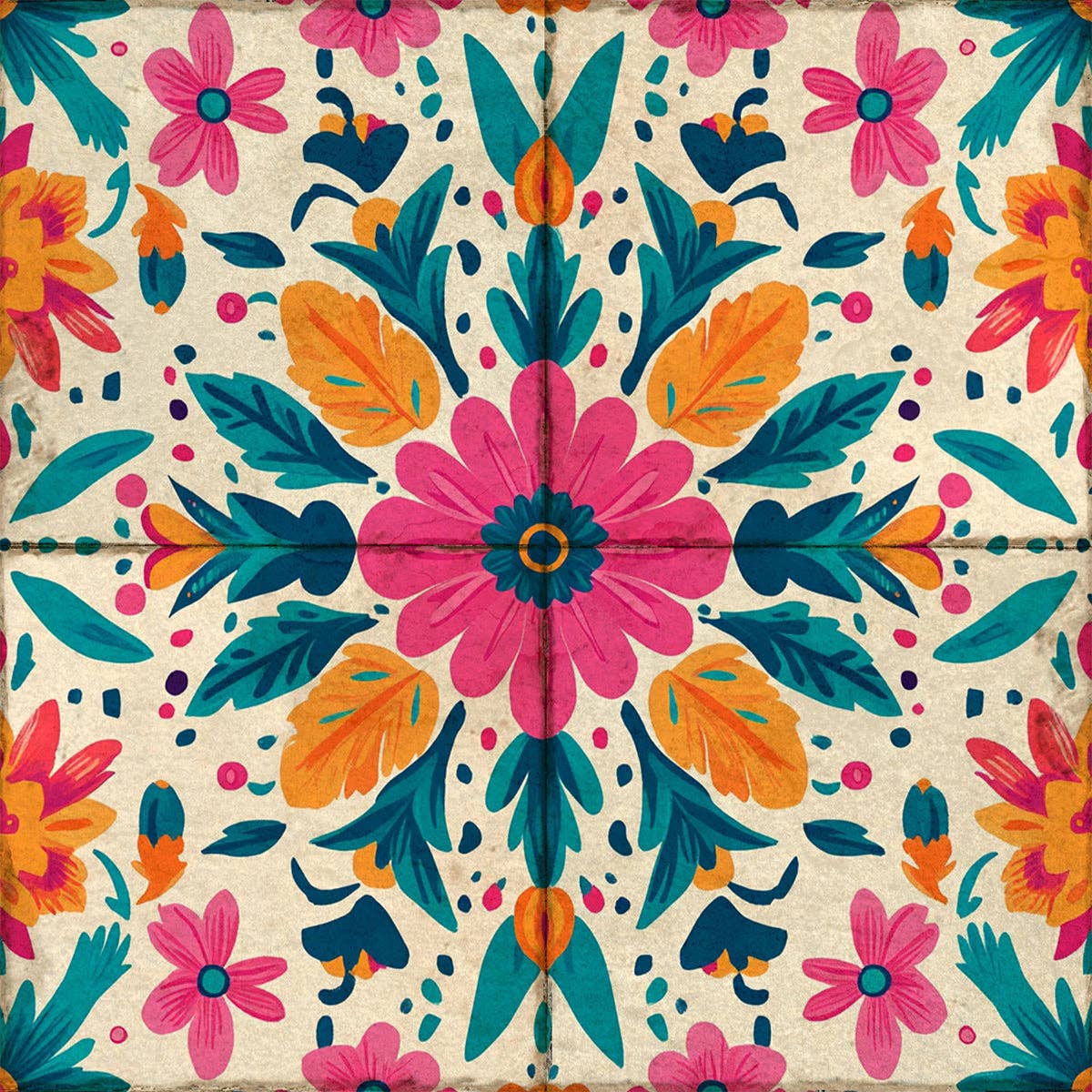 Mi Alma LLC - Wholesale Wall Tile - Floral Vintage Colorful Retro Design Multicolor beautiful backsplash Model - L8114