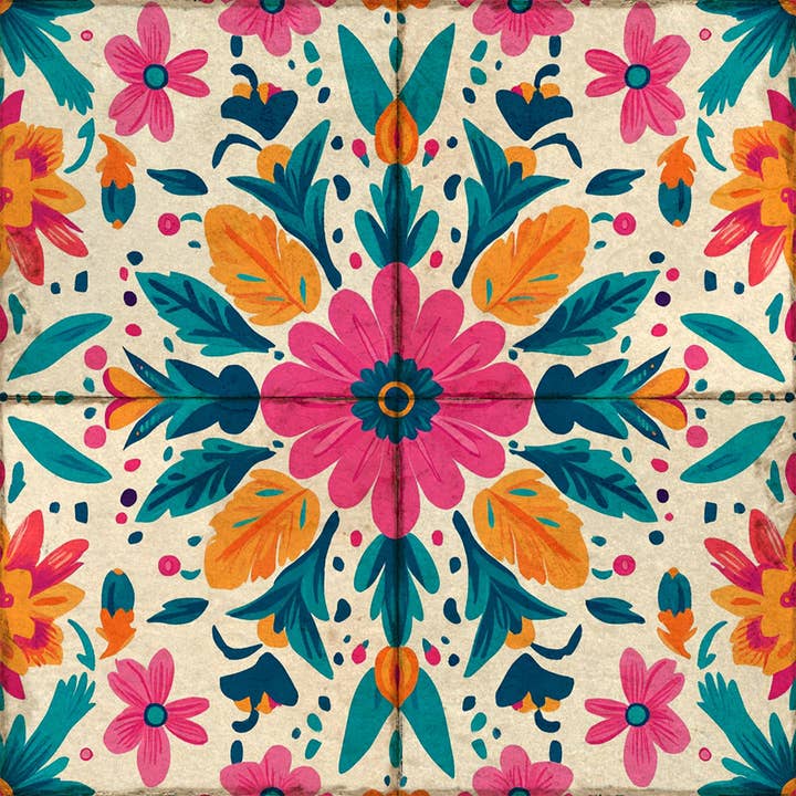 Mi Alma LLC - Wholesale Wall Tile - Floral Vintage Colorful Retro Design Multicolor beautiful backsplash Model - L8114