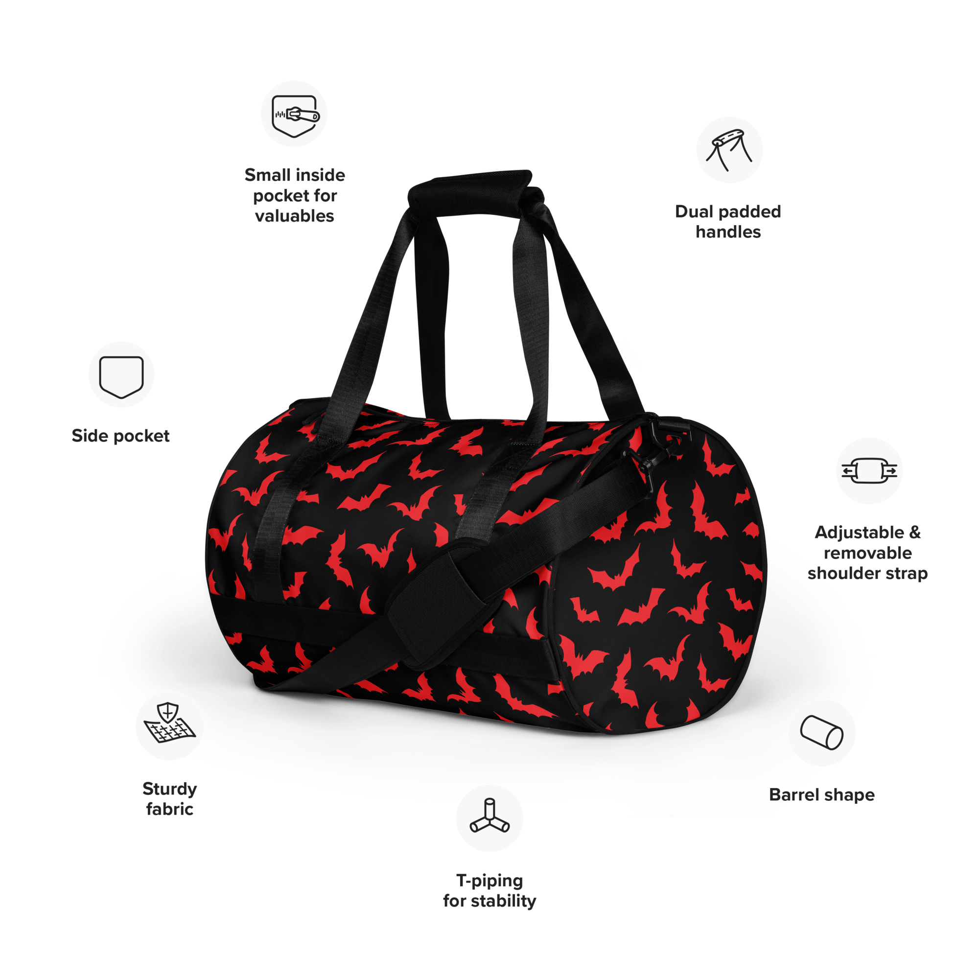 Goth Cloth Co. - Wholesale Weekender Bag - Women's - Bloody Bats Gym Bag8