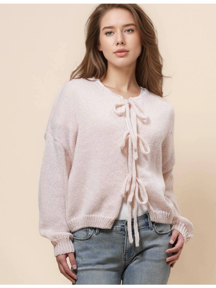 Sweetkama - Wholesale Cardigan - Women's - Ladies Front String Tie Solid Color Cardigan SKT4108411