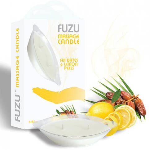 Candela da Massaggio Fuzu Datteri delle Fiji e Buccia di Limone Bianca 4 Oz. per la vendita all'ingrosso da parte di Slow Burn Flame