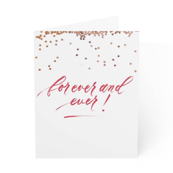 Carte de vœux de mariage anniversaire "Pour toujours et à jamais" en script rouge - Célébrations #09 pour la vente par Dear Daughters Design