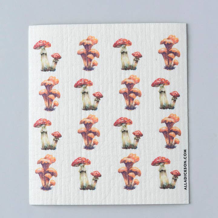 Strofinaccio svedese con motivo a funghi per la vendita all'ingrosso da parte di Alla Dickson Art