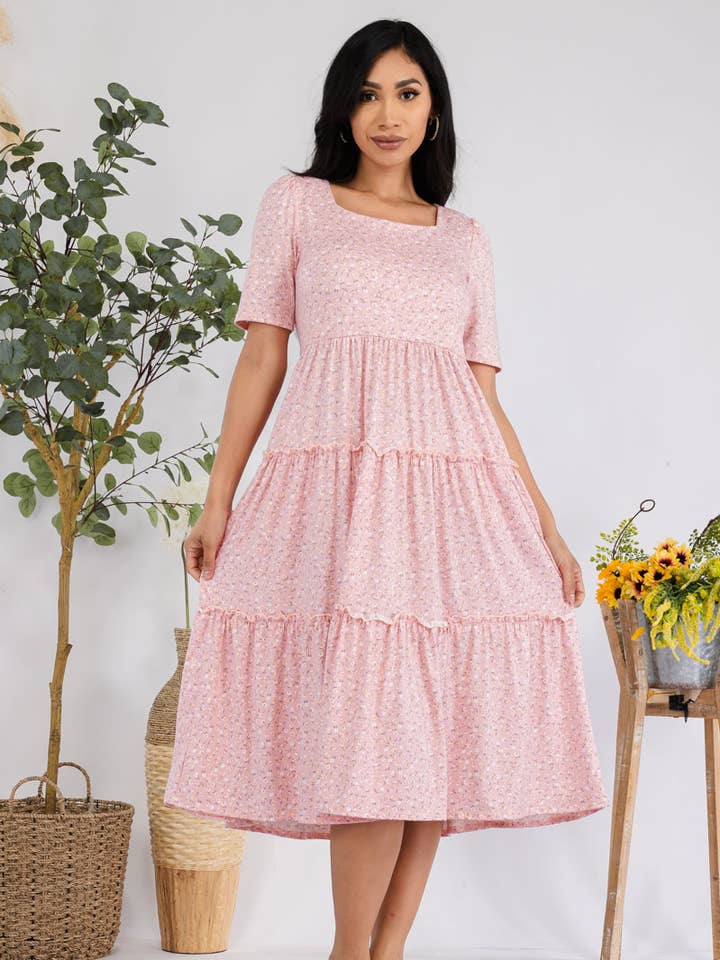 JR778R-DITSYFLOWER - Vestido Midi Cocktail Manga Puff por atacado de H&H Fashion Inc.