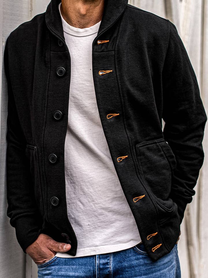 Men's Bodega Shawl Cardigan | 14oz 100% Cotton French Terry- Basalt for wholesale on Faire6