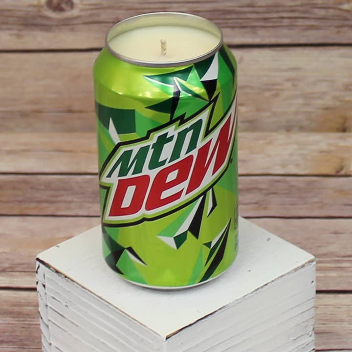 Mountain Dew Soda Pop Can Soy Candle with Mtn Dew Scent for wholesale by 716 Candle Co