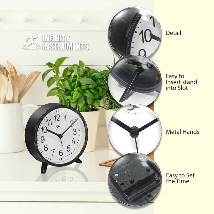 Infinity Instruments - Wholesale Desk Clock - Table Clock Round Black Tabletop Clock with Alarm 5.75 Inch3