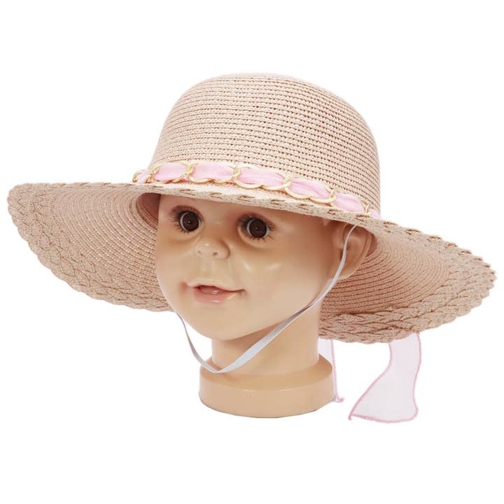 Cap Zone - Wholesale Kids Hat - Kids - Kids Scallop Hem Paper Straw Floppy Sun Hat
