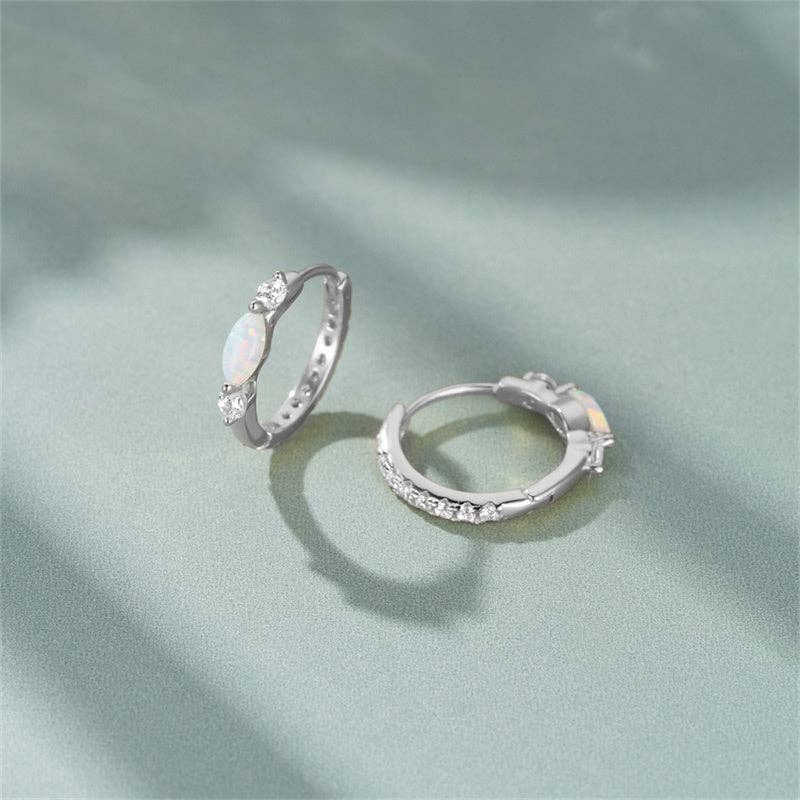 Perimade & Co. LLC - Wholesale Huggie Earrings - Dainty Oval Opal Huggie Hoop Earrings in 925 Sterling Silver2