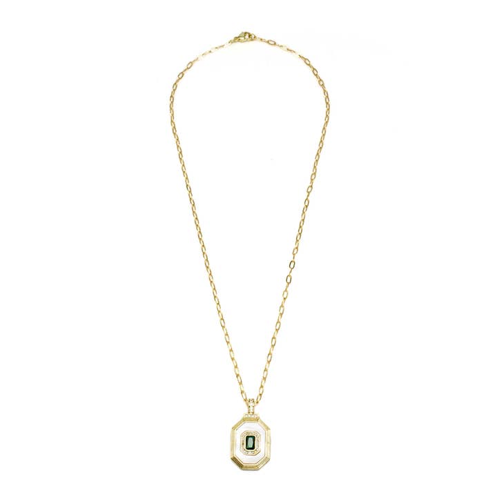 Simply Jewels - Wholesale Pendant/Charm Necklace - Dainty Octagon Pearl Medallion Necklace ✦ NC-SJ0302
