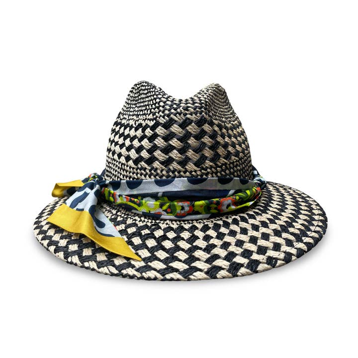 Hellen - Fedora in paglia nera e avorio per la vendita all'ingrosso da parte di Cha Cha's House of Ill Repute