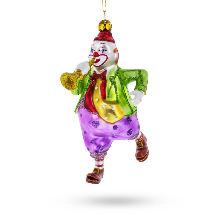Jovialisk clown som spelar på trumpetglasprydnad för wholesale av BestPysanky