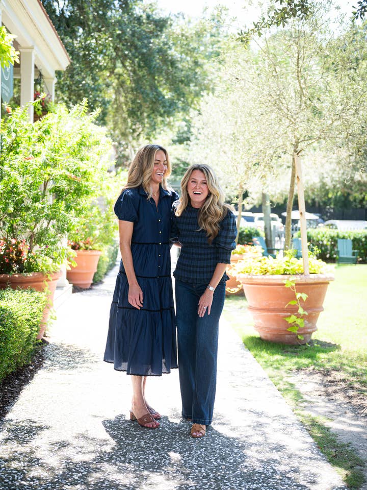 Navy Button Front Shirt Dress with Black Ric-Rac for wholesale on Faire4