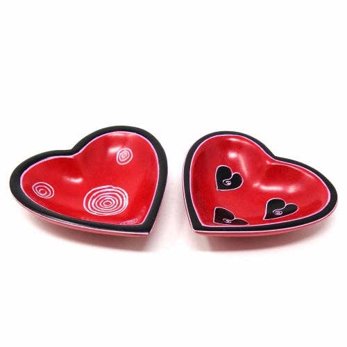 Global Crafts - Wholesale Decorative plate/dish/bowl - Single Soapstone Heart Bowls - Small 3.5-inch - Tribal Designs8