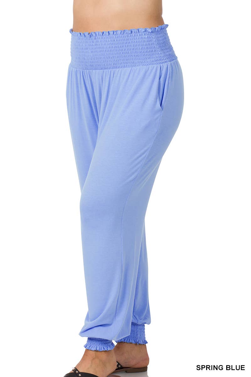 GOLDENWASABI  ",.._ SI-21345 PLUS SIZE HIGH-WAISTED SMOCKED LOUNGE JOGGER PAN for wholesale on Faire4