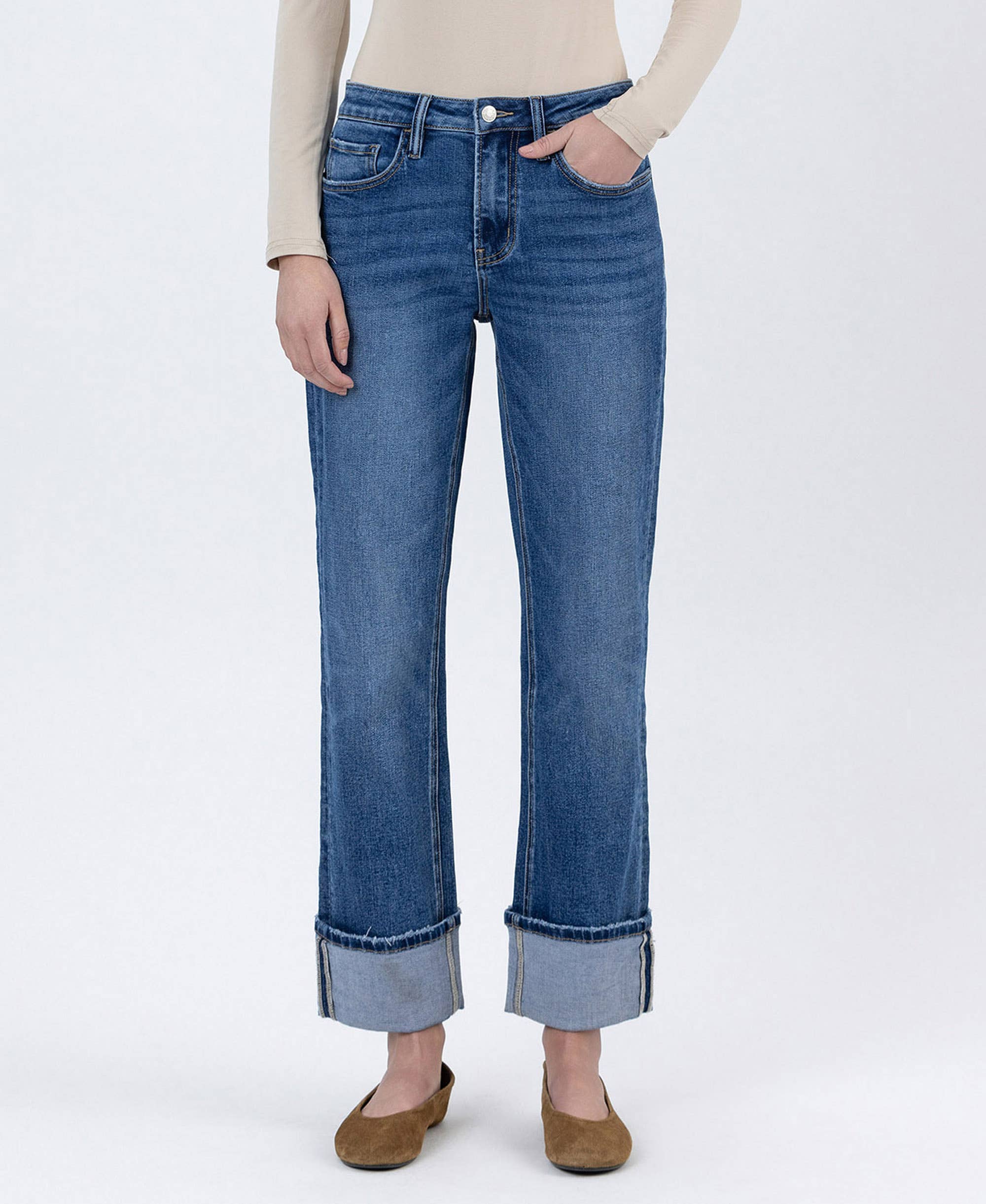 BENEFACTOR HIGH RISE CUFFED ANKLE STRAIGHT JEANS LV1608 for wholesale on Faire0