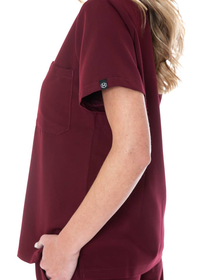 Humble - Wholesale Healthcare Uniform - Women's - Burgundy - Womens Basic Scrub Top