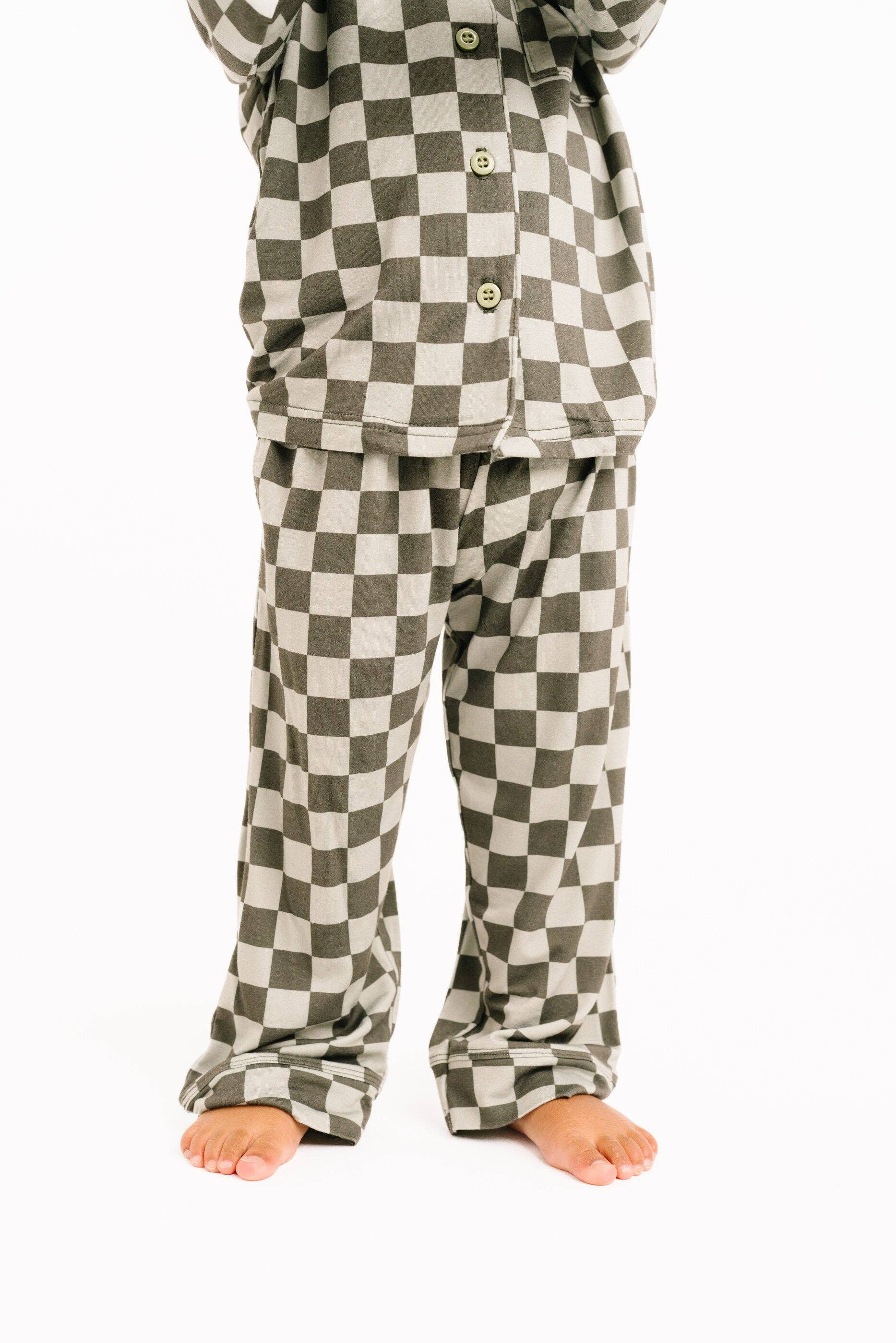 Little One Shop - Wholesale Top & Pant Set - Kids - Pine Checkered Kid Long Sleeve Bamboo Button Up Set3